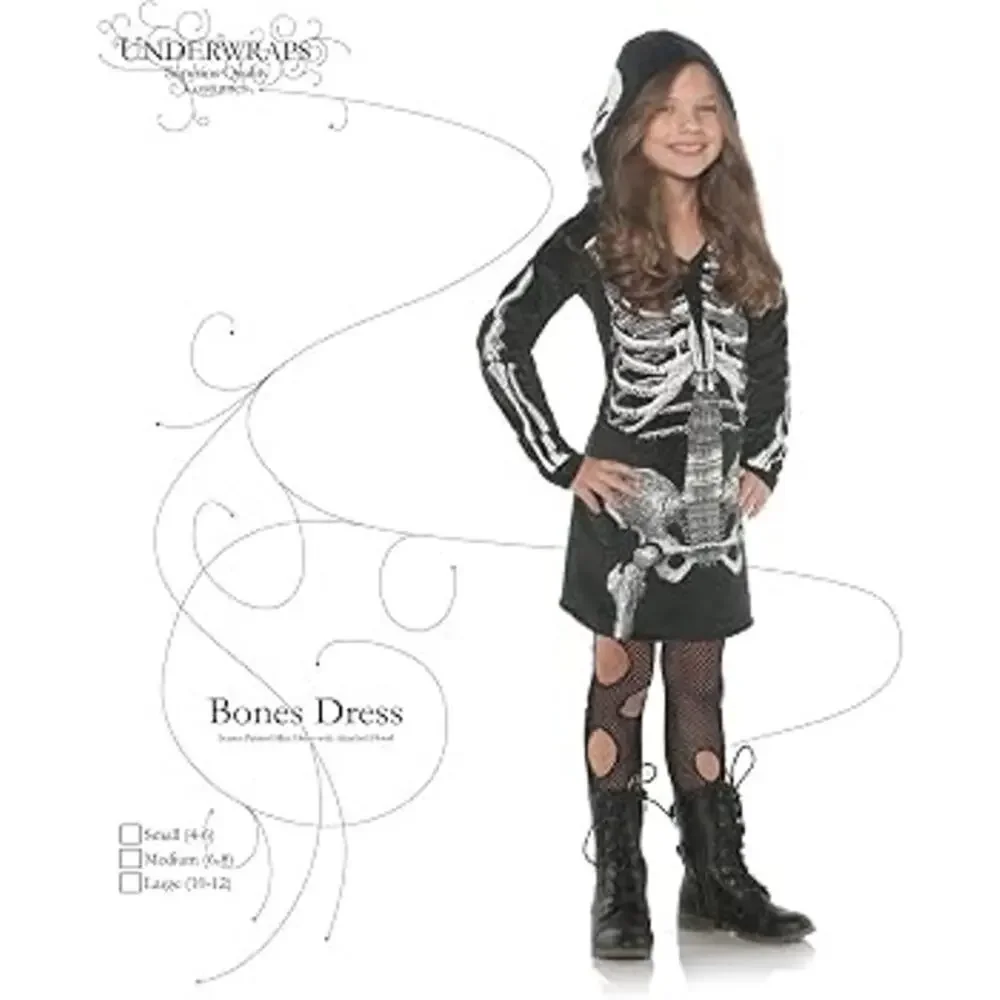 Bones Velvet Dress Skeleton Hoodie Dress Child Costume Girls Small 4-6  NEW NWT
